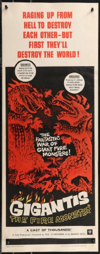 1z0976 GIGANTIS THE FIRE MONSTER insert 1959 Rehberger art of Godzilla breathing flames at Angurus!
