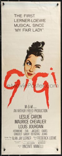 1z0977 GIGI insert 1958 art of winking Leslie Caron, Best Director & Best Picture winner!