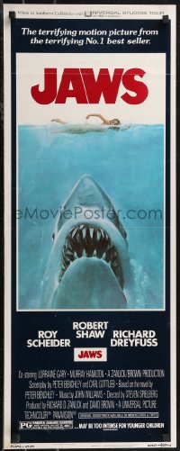 1z0994 JAWS insert 1975 Steven Spielberg's classic movie & image, much more rare than the one-sheet!