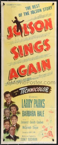 1z0997 JOLSON SINGS AGAIN insert 1949 Larry Parks as Al w/Barbara Hale in the rest of the story!