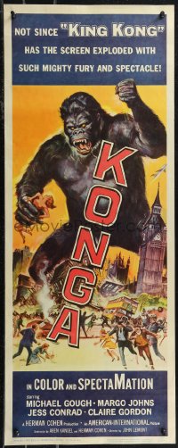 1z1004 KONGA insert 1961 great artwork of giant angry ape terrorizing city by Reynold Brown!