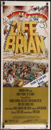 1z1007 LIFE OF BRIAN insert 1979 Monty Python, great wacky artwork of Chapman running from mob!
