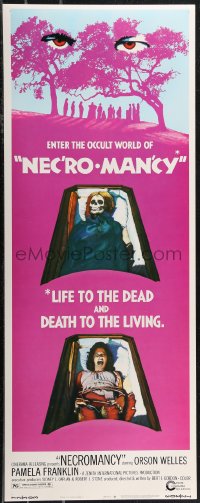 1z1026 NECROMANCY insert 1972 Orson Welles, occult world horror art of girl & skeleton in coffins!