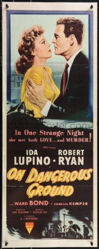 1z1029 ON DANGEROUS GROUND insert 1951 Nicholas Ray, close up art of Robert Ryan holding Ida Lupino!