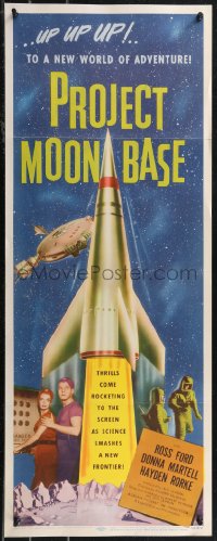 1z1039 PROJECT MOONBASE insert 1953 Robert Heinlein, cool art of rocket ship & wacky astronauts!