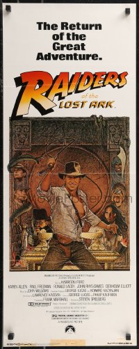 1z1044 RAIDERS OF THE LOST ARK insert R1982 great art of adventurer Harrison Ford by Richard Amsel!