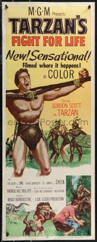 1z1074 TARZAN'S FIGHT FOR LIFE insert 1958 art of Gordon Scott bound with arms outstretched!