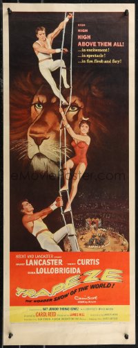 1z1084 TRAPEZE insert 1956 circus art of Burt Lancaster, Gina Lollobrigida, Tony Curtis & lion!