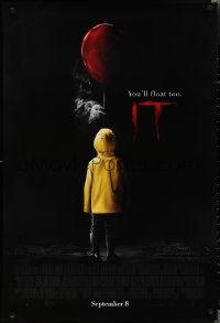 1z1263 IT advance DS 1sh 2017 creepy image of Pennywise handing child balloon, you'll float too!