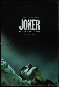 1z1269 JOKER teaser DS 1sh 2019 close-up image of clown Joaquin Phoenix, put on a happy face!