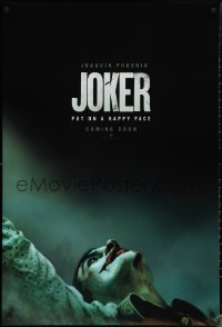 1z1268 JOKER int'l teaser DS 1sh 2019 close-up image of clown Joaquin Phoenix, put on a happy face!