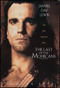 1z1287 LAST OF THE MOHICANS teaser 1sh 1992 Daniel Day Lewis as adopted Native American!