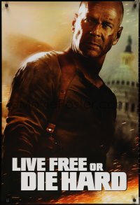 1z1298 LIVE FREE OR DIE HARD teaser 1sh 2007 Bruce Willis by the U.S. capitol building!