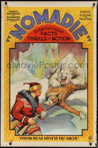 1z1340 NOMADIE 1sh 1931 incredible stone litho of hunter saving his lady from polar bears attacking!
