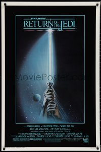 1z1377 RETURN OF THE JEDI 1sh 1983 George Lucas, art of hands holding lightsaber by Reamer!