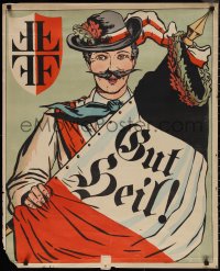 1z0259 GUT HEIL 29x36 German special poster 1890s Thiele art of man w/gymnastics federation flag!