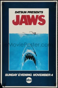 1z0038 JAWS tv poster R1979 Datsun presents it on TV for the first time, classic art, rare!