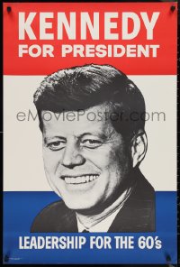 1z0218 KENNEDY FOR PRESIDENT 24x36 commercial poster 1980s close-up image, leadership for the 60's!