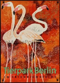 1z0116 TIERPARK BERLIN 23x33 East German special poster 1972 cool Ursula Franke art of flamingos!