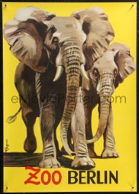 1z0133 ZOO BERLIN 16x23 German special poster 1950s wonderful art of two elephants!