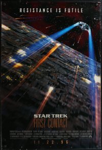 1z1427 STAR TREK: FIRST CONTACT int'l advance DS 1sh 1996 image of starship Enterprise above Borg cube!