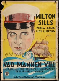 1z0335 AS MAN DESIRES Swedish 1925 Milton Sills, Viola Dana, Hankansson art of ship, ultra rare!