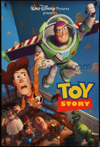 1z1460 TOY STORY DS 1sh 1995 Disney/Pixar cartoon, Buzz Lightyear flying over Woody, Bo Peep, more!