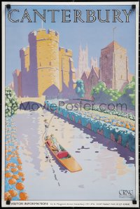 1z0097 CANTERBURY 20x30 English travel poster 1970s couple on boat with cathedral in background!