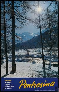 1z0106 PONTRESINA 25x40 travel poster 1980s Gensetter image of a snowy valley and mountains!