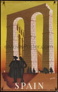 1z0109 SPAIN 24x39 Spanish travel poster 1950s great Delpy art of the Aqueduct of Segovia!