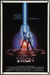 1z1466 TRON 1sh 1982 Walt Disney sci-fi, Jeff Bridges in a computer, cool special effects!