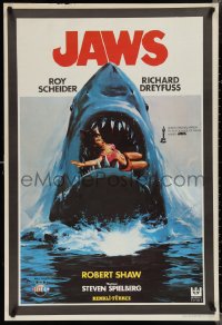 1z0323 JAWS Turkish 1981 best different art of classic man-eating shark with sexy girl in mouth!