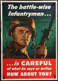 1z0145 BATTLE-WISE INFANTRYMAN IS CAREFUL 20x28 WWII war poster 1944 Schlaiker art of soldier w/gun!