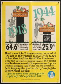 1z0147 COST OF LIVING 2-sided 14x20 WWII war poster 1944 it cost less to live during WWII than WWI!
