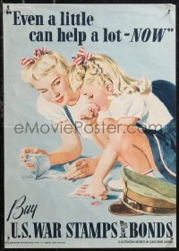 1z0150 EVEN A LITTLE CAN HELP A LOT - NOW 14x20 WWII war poster 1942 mom & daughter by Parker!