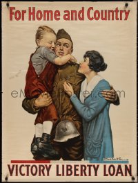 1z0139 FOR HOME & COUNTRY 30x40 WWI war poster 1918 Alfred Everitt Orr art of reunited family!