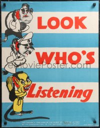 1z0156 LOOK WHO'S LISTENING 22x28 WWII war poster 1940s Goff art of Tojo, Hitler & Mussolini!