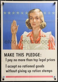 1z0157 MAKE THIS PLEDGE 20x29 WWII war poster 1943 art of housewife making pledge to ration!