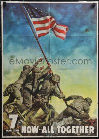 1z0159 NOW..ALL TOGETHER 19x26 WWII war poster 1945 classic Iwo Jima flag raising art by C.C. Beall!