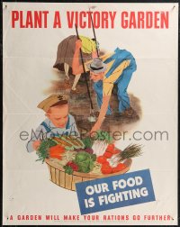 1z0160 PLANT A VICTORY GARDEN 22x28 WWII war poster 1943 family grows food & does their part!