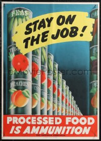 1z0161 PROCESSED FOOD IS AMMUNITION 14x20 WWII war poster 1945 artwork of stacks of canned food!