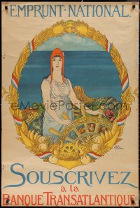 1z0142 SOUSCRIVEZ A LA BANQUE TRANSATLANTIQUE 30x45 WWI war poster 1910s Droit art of Marianne!