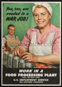 1z0171 WORK IN A FOOD PROCESSING PLANT 14x20 WWII war poster 1945 woman working the line by Bensing!