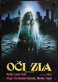 1z0490 EYE OF THE EVIL DEAD Yugoslavian 19x27 1982 Fulci's Manhattan Baby, female ghoul by Sciotti!