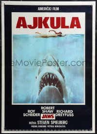 1z0503 JAWS Yugoslavian 20x28 1975 Spielberg's classic man-eating shark attacking swimmer, Ajkula!