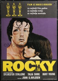 1z0522 ROCKY Yugoslavian 19x27 1976 boxer Sylvester Stallone holding Talia Shire, Oscars!