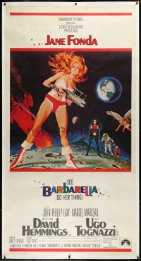 2a0559 BARBARELLA linen 3sh 1968 sexiest sci-fi art of Jane Fonda by Robert McGinnis, Roger Vadim!