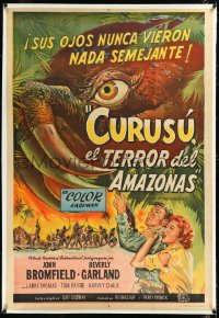2a0626 CURUCU, BEAST OF THE AMAZON linen Argentinean 1956 Universal horror, great monster art, rare!