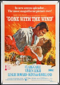 2a0617 GONE WITH THE WIND linen Aust 1sh R1970s Terpning art of Gable & Leigh over burning Atlanta!