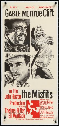 2a0664 MISFITS linen Aust daybill 1961 really different art of Marilyn Monroe, Gable, Clift, Huston!